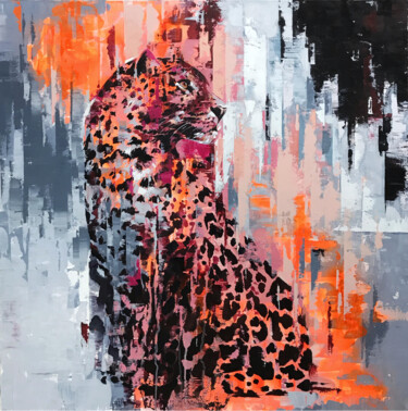 Schilderij getiteld "Neon leopard" door Nadya Mamonova, Origineel Kunstwerk, Olie
