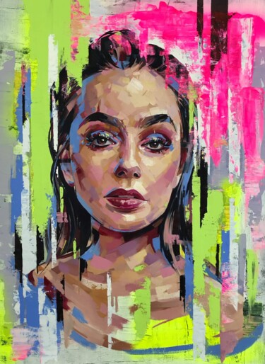 Painting titled "Bright portrait in…" by Nadya Mamonova, Original Artwork, Oil