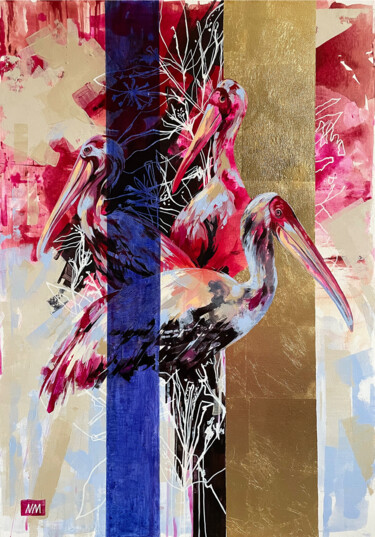 Malerei mit dem Titel "Pink wings" von Nadya Mamonova, Original-Kunstwerk, Acryl