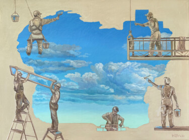 「Строители - созидат…」というタイトルの絵画 Надежда Цветковаによって, オリジナルのアートワーク, オイル