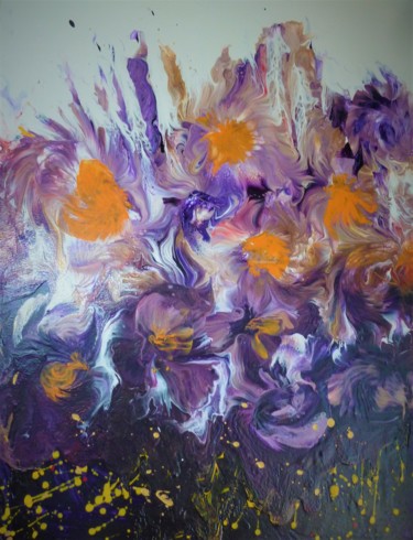 Pintura titulada "Fleurs violettes" por Nagwa Safey, Obra de arte original, Acrílico
