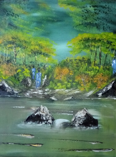 Painting titled "Au bord de la forêt" by Nahalah, Original Artwork, Oil