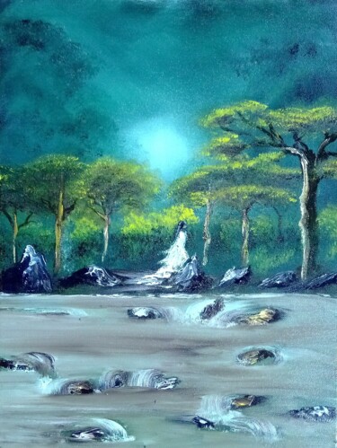 Painting titled "Au bord de la forêt…" by Nahalah, Original Artwork, Oil