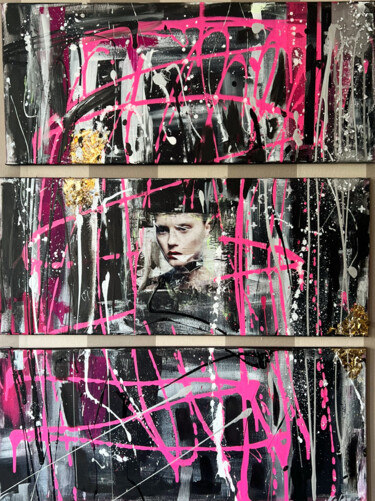 Schilderij getiteld "Black/White/Pink/Go…" door Nalân Arzu Karadag, Origineel Kunstwerk, Acryl Gemonteerd op Frame voor hout…
