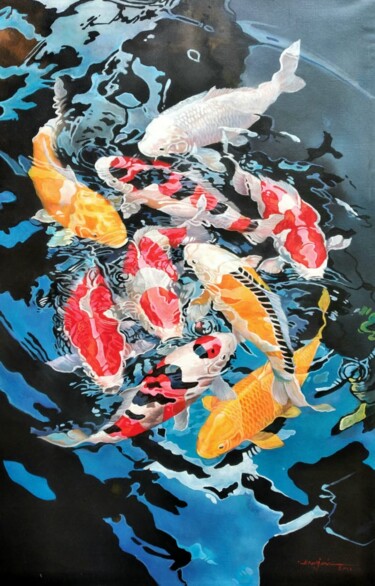 Pintura titulada "Koi Fish #1" por Namnjani, Obra de arte original, Oleo
