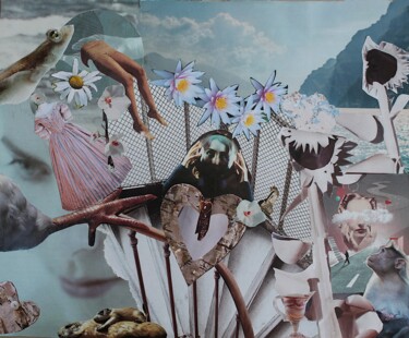 Colagens intitulada "Rêve étrange 24" por Nancy Cardinal, Obras de arte originais, Colagens Montado em Cartão