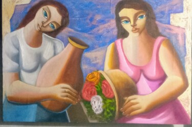 Pittura intitolato "Mulheres amigas" da Nando Ribeiro, Opera d'arte originale, Olio