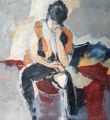 Painting titled "Femme au corsage ja…" by Nane, Original Artwork, Acrylic