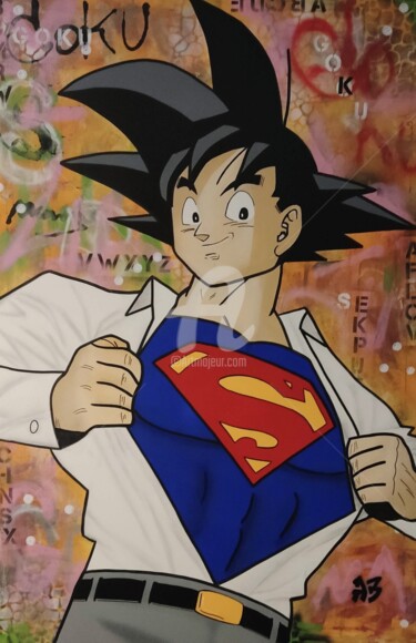 Peinture intitulée "Superman Goku" par Nanoab, Œuvre d'art originale, Bombe aérosol