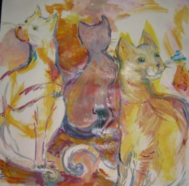 Peinture intitulée "carrément chat" par Nanou, Œuvre d'art originale, Huile