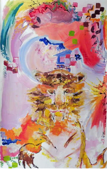 Peinture intitulée "le tigre" par Nanou, Œuvre d'art originale, Huile