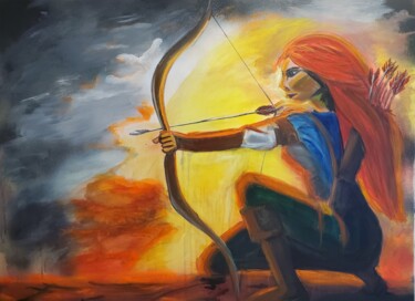 Pintura intitulada "Wild Woman Aiming f…" por Naomi Czupryna, Obras de arte originais, Óleo