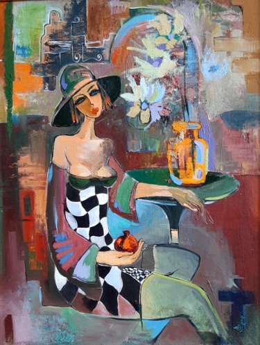 Pintura titulada "Waiting (65x75cm, o…" por Narek Jaghacpanyan, Obra de arte original, Oleo Montado en Cartulina