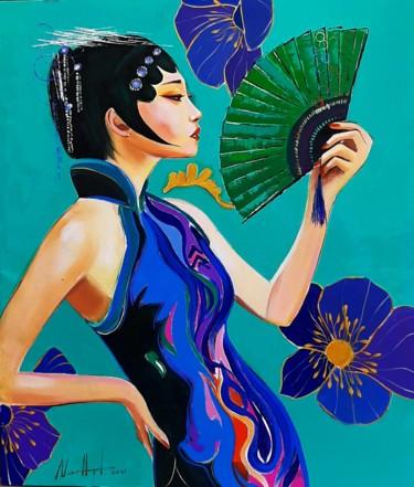 Painting titled "Geisha (60x70cm, oi…" by Narek Jaghacpanyan, Original Artwork, Oil Mounted on Wood Stretcher frame
