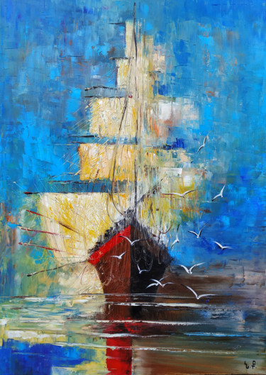 Pittura intitolato "Boat-2 (50x70cm, oi…" da Narek, Opera d'arte originale, Olio Montato su Telaio per barella in legno