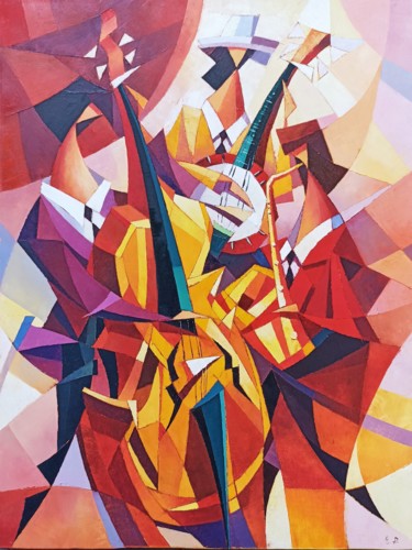 绘画 标题为“Jazz trio (60x80cm,…” 由Narek, 原创艺术品, 油 安装在木质担架架上