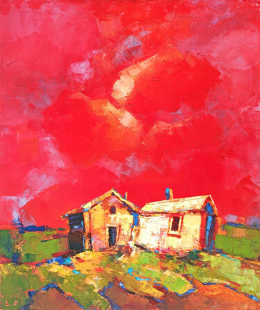 Ζωγραφική με τίτλο "Red sky (60x50cm, o…" από Narek, Αυθεντικά έργα τέχνης, Λάδι Τοποθετήθηκε στο Ξύλινο φορείο σκελετό