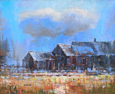 Painting titled "Old huts (60x50cm,…" by Narek, Original Artwork, Oil Mounted on Wood Stretcher frame