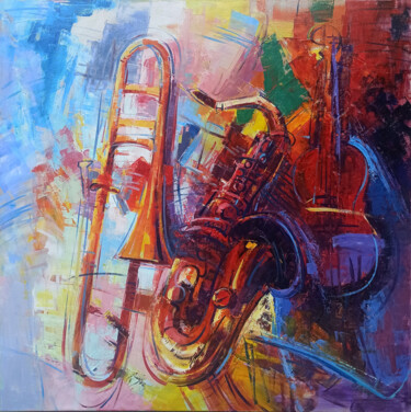 Malarstwo zatytułowany „Jazz” autorstwa Narek, Oryginalna praca, Olej Zamontowany na Karton