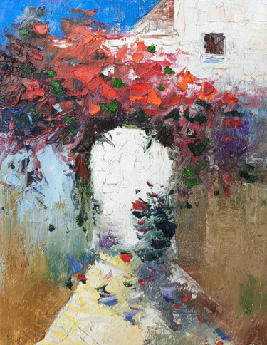 Painting titled "Floral Archway" by Narek, Original Artwork, Oil Mounted on Wood Stretcher frame