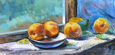 Peinture intitulée "Peaches in the wind…" par Narmin Nasib, Œuvre d'art originale, Huile