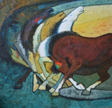 제목이 "Cercle de chevaux"인 미술작품 Nasser Ghazizadeh로, 원작, 기름