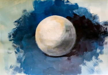 Peinture intitulée "Белый шар на синем…" par Nastya Poleva, Œuvre d'art originale, Gouache
