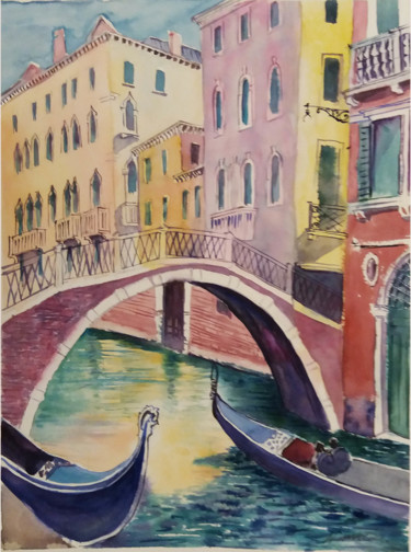 Pintura titulada "Венеция. Мост. Кана…" por Natalia Kavolina, Obra de arte original, Acuarela