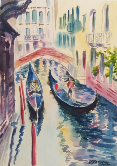 Schilderij getiteld "Venice. Bridge. Gon…" door Natalia Kavolina, Origineel Kunstwerk, Aquarel