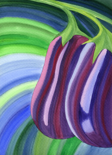 Painting titled "Eggplant Abstract W…" by Nata Korpusova, Original Artwork, Watercolor
