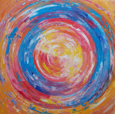 Painting titled "Circle Abstraction…" by Nata Korpusova, Original Artwork, Oil Mounted on Wood Stretcher frame