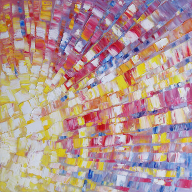 Painting titled "Sun rays. Abstract…" by Nata Korpusova, Original Artwork, Oil Mounted on Wood Stretcher frame
