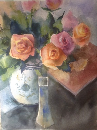 Картина под названием "Roses" - Nata New, Подлинное произведение искусства, Акварель