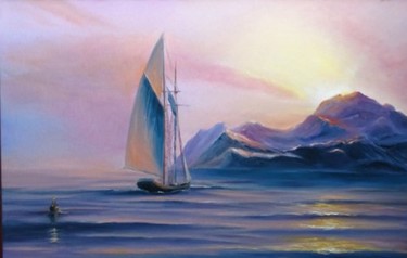 Картина под названием "SOFT PURPLE SEA.jpg" - Nata New, Подлинное произведение искусства, Масло