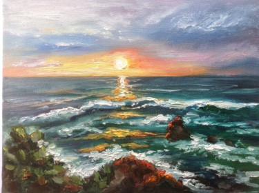 Картина под названием "Summer emerald sea" - Nata New, Подлинное произведение искусства, Масло