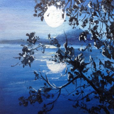 Painting titled "Moon night on thel…" by Nata New, Original Artwork, Oil