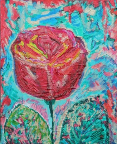 Painting titled "Red rose" by Natal A D Acuk, Original Artwork, Acrylic