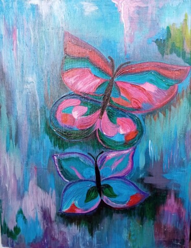 Картина под названием "Пара любимых, бабоч…" - Наталья Дьячук, Подлинное произведение искусства, Акрил