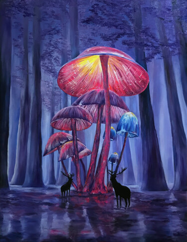 Pittura intitolato "Магические грибы Ma…" da Natalia Komar, Opera d'arte originale, Olio