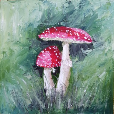 Schilderij getiteld "Fly agarics" door Natalia Ostonen (Tarasova), Origineel Kunstwerk, Olie