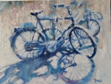 Pintura intitulada "Winter bikes in Ams…" por Natalia Nikolenko, Obras de arte originais, Óleo