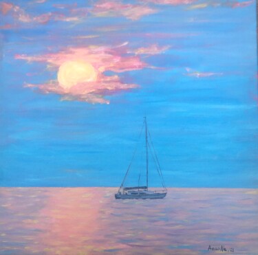 Painting titled "summer sunset" by Natala Azarna, Original Artwork, Oil Mounted on Wood Panel