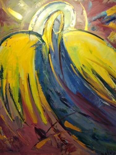 Painting titled "yellow angel" by Natali Oniks, Original Artwork, Oil