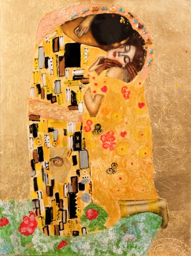 Colagens intitulada "THE KISS" por Natali Shepeleva, Obras de arte originais, Acrílico