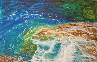 Painting titled "Alluring ocean waves" by Natalia Bakshina, Original Artwork, Watercolor