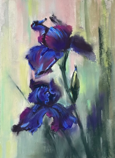 Peinture intitulée "Flowers.  Irises.…" par Natalia Balashova. Pastelist., Œuvre d'art originale, Pastel