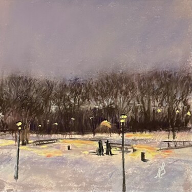 Malarstwo zatytułowany „winter evening.  pa…” autorstwa Natalia Balashova. Pastelist., Oryginalna praca, Pastel