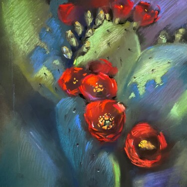 Malarstwo zatytułowany „cactus flowers  pas…” autorstwa Natalia Balashova. Pastelist., Oryginalna praca, Pastel