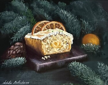 Pintura intitulada "Christmas cupcake.…" por Natalia Balashova. Pastelist., Obras de arte originais, Pastel