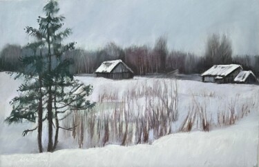Pintura intitulada "winter village  pas…" por Natalia Balashova. Pastelist., Obras de arte originais, Pastel